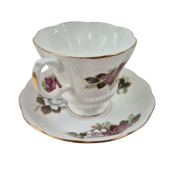 Royal Albert China England Tea Cup Saucer Set Pink White Rose Design Gold Trim - Picture 7 of 10